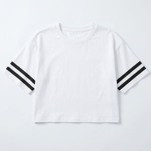 Varsity Stripe Women's Crop <b>Top</b> Athletic Cropped T-Shirt Wholesale Drop Shoulder Football Baseball Tee Spandex/Polyester - Product Image 1