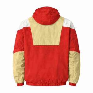 <b>Men's</b> Red Yellow White Color Block Hooded <b>Half</b>-<b>Zip</b> Bomber <b>Jacket</b> Front Pocket Custom Logo Printing Waterproof Windproof Winter - Product Image 2