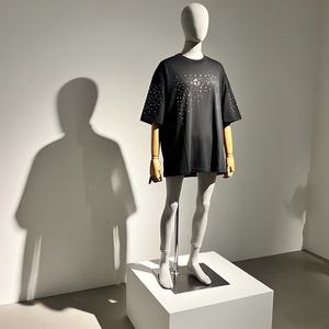 T-shirt d'été à strass pour hommes 100% coton couleur lourde marque de mode imprimé 100% coton T-shirt pour hommes coupe ample - Product Image 2