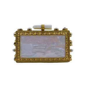 Pochette de soirée de luxe en nacre, faite à la main, avec cadre en laiton, poignée en pierre de designer, sac à main de fête haut de gamme pour femme - Product Image 1