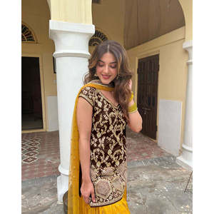 Fancy Top-Patiala and Dupatta <b>Set</b> Heavy Embroidery Sequence Work Size XL - Product Image 5