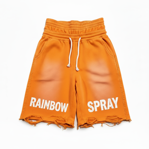 Shorts en coton pour hommes personnalisés en gros, style rétro délavé, double taille, effet pulvérisé arc-en-ciel, décontracté, streetwear d'été - Product Image 1