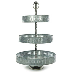 Farmhouse 3 Tier Galvanized Metal Serving Stand With Handle Decorative Round Iron Tiered Tray For Desserts <b>Cupcakes</b> & Home Decor - Product Image 2
