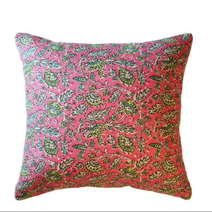 Funda de Cojín de Algodón Estampada a Mano con Ribete, 100% Algodón, Color Rosa Sandía, para Sofá, Cama y Decoración del Hogar - Product Image 1