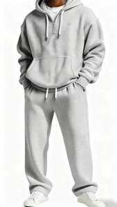 Men's Printed Knit <b>Hooded</b> Tracksuit Full <b>Zip</b> Solid Color Casual Loose Fit 100% Cotton Spring Wear Streetwear - Product Image 5