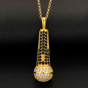 Pendentif Microphone en Zircon Micro-Pavé Plaqué Or, Bijou Unisexe Hiphop, Cadeau - Product Image 1