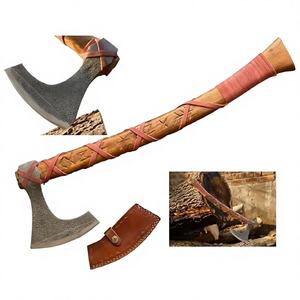 Hache en acier de Damas avec tête en acier au carbone, hache large de qualité industrielle, manche en bois, hache de menuiserie en acier de Damas à vendre - Product Image 6