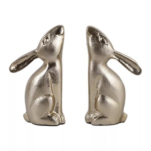 Porte-livres en forme de lapin plaqué or, sculpture décorative en métal, accessoire de bureau à domicile, style contemporain, 2 pièces - Product Image 3