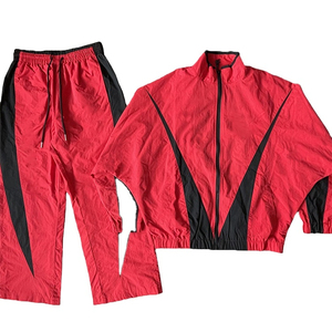 2026 Custom Logo Printed <b>Vintage</b> Solid Hooded Men's <b>Windbreaker</b> Tracksuit Two-Piece Set Breathable Lightweight - Product Image 1