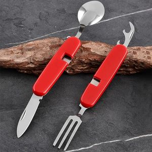 Set di posate multiutensile in acciaio inossidabile 6-in-1 finitura verniciata con coltello da tasca pieghevole apribottiglie apribottiglie per esterni - Product Image 3