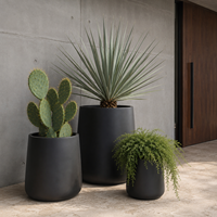Pot de fleurs noir moderne, grand pot rond pour plantes d'extérieur et d'intérieur, support pour cactus et succulentes