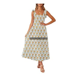 Robe sans manches à bretelles spaghetti en coton imprimé au bloc, sur mesure, idéale pour les vêtements féminins, magnifique impression au bloc sur coton. - Product Image 5