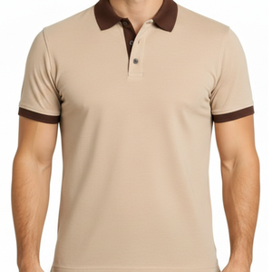 เสื้อโปโลพรีเมียมสีน้ำตาลเข้ม ดีไซน์ปกและขอบเสื้อแบบพิเศษ ผ้าเจอร์ซีย์ เสื้อโปโลผู้ชายลำลอง สไตล์สปอร์ต เสื้อโปโลแบบยูนิฟอร์ม - Product Image 2