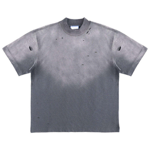 Men's Damage Style Hip Hop Loose Fit Oversized Vintage Washed O Neck <b>Y2K</b> Streetwear Short Sleeve T-<b>Shirt</b> Stonewashed Front - Product Image 1
