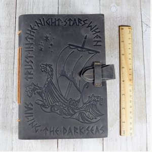 Norse Viking Leather <b>Journal</b> with Embossed Vegvisir Compass Design, <b>Blank</b> Paper - Product Image 6