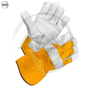 Meilleur fournisseur, gants de travail en cuir robustes, nouvelle collection, avec manchette en toile orange, paume renforcée, double couche de cuir - Product Image 2