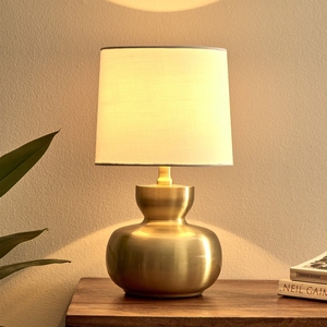 Nordic design Gold <b>Table</b> <b>Lamp</b> Modern Brushed Brass Bedside Light Gourd Metal <b>Base</b> Fabric Shade Small Accent <b>Lamp</b> Bedroom Decor - Product Image 3