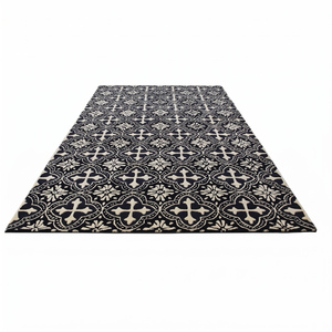 Tapis à motif quadrifoliaire noir et ivoire, tapis géométrique floral pour salon, chambre et intérieurs d'hôtel - Product Image 2