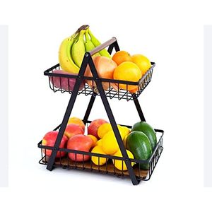 Panier de rangement 2 niveaux pour pain et fruits, en métal noir thermolaqué de qualité supérieure, fournitures de cuisine - Product Image 5