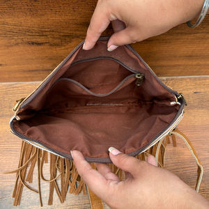 Bolso de Cuero Vacuno Genuino para Mujer, Estilo Occidental, con Flecos, Pedrería, Hecho a Mano, de Gamuza con Pelo, Bolso Bandolera de Cuero - Product Image 6