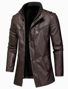 Unisex <b>Brown</b> Genuine <b>Leather</b> Motorcycle <b>Jacket</b> Front Stand Collar Zipper Closure Slim Fit Casual Autumn Style Regular Sleeve - Product Image 5