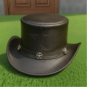 Chapeau haut de forme en cuir noir fait main de qualité supérieure, avec découpe tourbillonnante, style steampunk gothique - Product Image 5