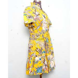 Vestido corto de algodón hecho a mano con estampado de mono para fiesta, vestido mini de verano para mujer, atuendo informal bohemio, vestido ligero y elegante - Product Image 4