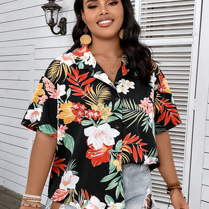 <span class=keywords><strong>Camicia</strong></span> da <span class=keywords><strong>Donna</strong></span> Personalizzata ODM con Stampa Floreale, Maniche Corte Stile <span class=keywords><strong>Kimono</strong></span>, Bottoni Elastici - Product Image 1