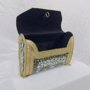 Étnico oro-Color Vintage antiguo Metal mosaico embrague Sling Bag hecho a mano pulido escultura Chip piedra monedero elegante moderno - Product Image 2