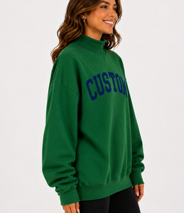 Sweat-shirt oversize à col montant pour femme avec logo personnalisé, 100 % coton, épaules tombantes, pull décontracté et doux, style streetwear - Product Image 3