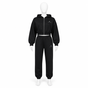 Custom Logo Women's Full <b>Zip</b> <b>Up</b> <b>Cropped</b> Hoodie Casual Long Sleeve Slim Fit Hooded Sweatshirt Plain Fleece Streetwear Gym Top - Product Image 3