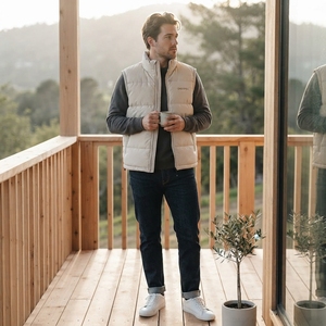Chaqueta sin mangas acolchada color crema para hombre, con cuello alto y cremallera, para invierno, ropa de calle, personalizada, con etiqueta privada, OEM - Product Image 3