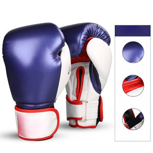 Gants d'entraînement de boxe en cuir bleu et noir Econex Sports avec fermeture auto-agrippante, sangle de poignet réglable, personnalisables pour adultes - Product Image 2