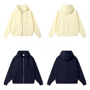 High Quality 380gsm 85% Cotton 15% Polyester Oversized Drop Shoulder Solid Blank Essential Casual Full Zip <b>Hoodie</b> For Men Women - Product Image 5