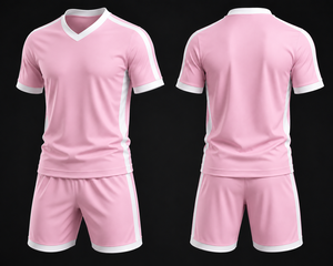 Ensemble de maillots de football rose personnalisés sublimés, col en V, manches courtes, uniforme respirant pour adultes, toutes saisons, tenue d'équipe - Product Image 1