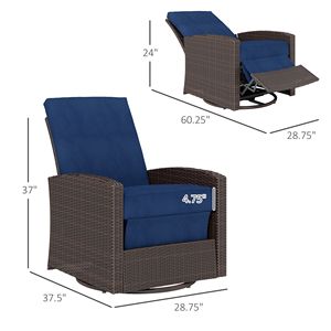 Sedia Reclinabile Girevole da Esterno in Vimini Resistente all'Acqua con Schienale e Poggiapiedi Rotanti a 360 Gradi e Cuscino Base - Product Image 3