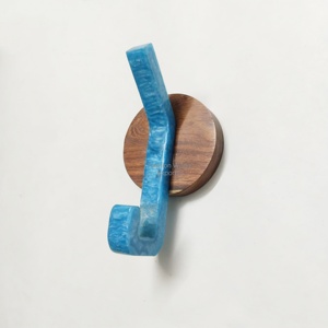 Artisan Wooden <b>Wall</b> <b>Hook</b> with Glossy Blue Resin <b>Hook</b> Luxury Decorative Resin <b>Wall</b> <b>Hook</b> <b>for</b> Bedroom Entryway Coat and <b>Key</b> hanging - Product Image 1