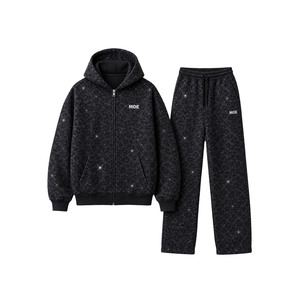 Ensemble tendance pour homme : sweat à capuche zippé coupe boxy à épaules tombantes et joggers amples, imprimé camouflage léopard avec strass personnalisés, en tissu haute densité - Product Image 3