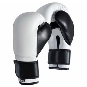 Guantes de Boxeo Blancos y Negros de 8 Onzas, de Cuero, con Cierre de Velcro y Correa para la Muñeca, para Entrenamiento de Artes Marciales para Adultos - Product Image 1