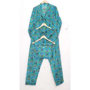 Conjunto de Pijama para Mujer, 100% Algodón, Manga Larga, Estampado Floral Digital, Cintura Elástica, Cuello Camisero, Lujoso, Casual, Transpirable y Suave - Product Image 6