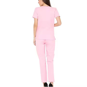 Uniforme de Enfermería Personalizado al por Mayor para Mujer, Conjunto de Blusa y Pantalón con Cuello Vuelto y Ribete Blanco para Enfermeras del Sector Salud - Product Image 3