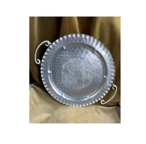 Vassoio da portata in ferro argentato fatto a mano di forma rotonda leggero per friggere frutta vassoio da tavola di design