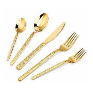 Hot Selling Gold-Plated Stainless Steel Traditional <b>Flatware</b> <b>Set</b> Texture Handle Mirror Polish Home Wedding Cutlery <b>Set</b> Wholesale - Product Image 3