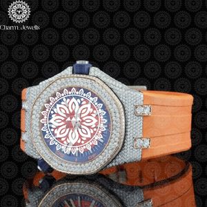 Montre de luxe Charm Jewells en acier inoxydable, boîtier carré de 40 mm, bracelet en cuir orange, accents de diamants, cadran en verre, mouvement mécanique - Product Image 3