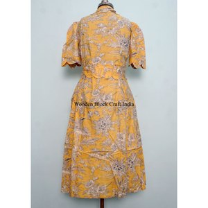 Robe en coton indien imprimée à la main pour femme – Confortable, douillette, style bohème, idéale pour l'été, légère, douce, coupe décontractée, avec ceinture décorative - Product Image 6