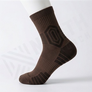 Brown Crew Socks For Running Breathable Polyester Spandex Athletic Sport Socks Adult Spring Season Standard Thickness - Product Image 3