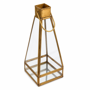 High Quality Vintage Obelisk Glass Candle Holder Elegant Antique <b>Brass</b> Finish Metal <b>Lantern</b> for Ramadan Festival Garden & Patio - Product Image 1