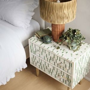Modern Resin Inlay Nightstand Hand Painted <b>Bedside</b> Table Two Drawer <b>Storage</b> Cabinet for Bedroom Home Decor - Product Image 3