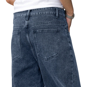 <b>Men's</b> Vintage Enzyme Washed Wide Leg Loose Fit <b>Jeans</b> 100% Cotton Quick Dry Breathable Mid Waist Casual Button Detail - Product Image 4