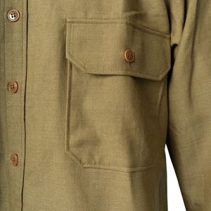 Chemise homme vert olive, manches longues, boutonnée, en coton tissé, formelle, durable, tissu kaki, chemises de costume. - Product Image 4
